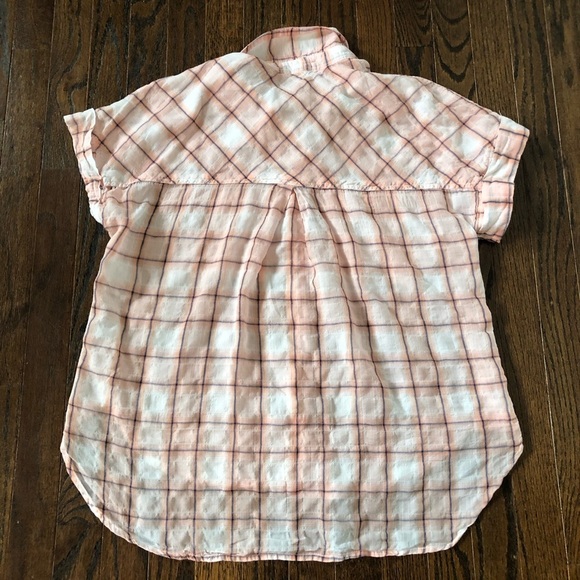 Bella Dahl Women’s S Orange/White Rolled Short-Sleeve Semi-Sheer Button-Down Top - Picture 9 of 9